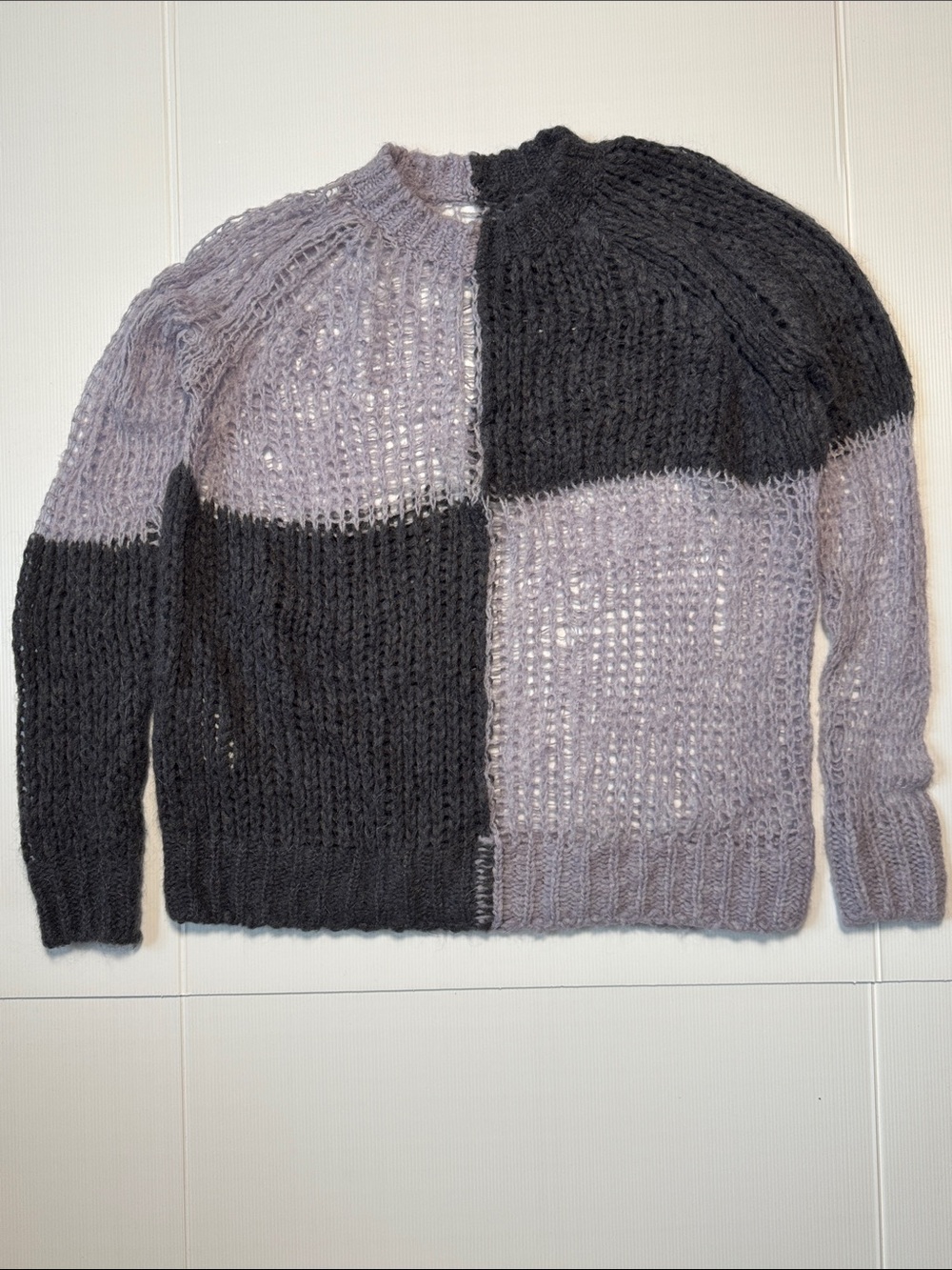 ACNE STUDIOS Oversized Two-Tone Open Knit Sweater Mohair Gray Light Purple M